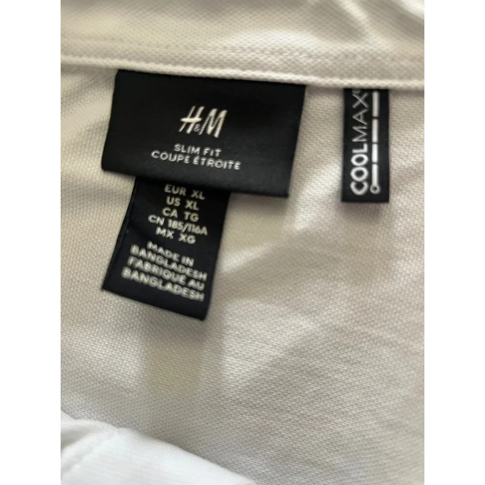 H&M Polo Shirt Coolmax Slim Fit Mens XL White Short Sleeve Minimalist Athleisure
